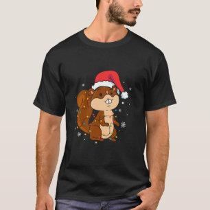 Squirrel Wearing Santa Hat Snowflakes Christmas Li T-Shirt