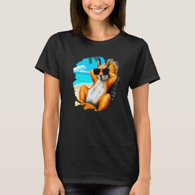 Squirrel Wearing Sunglasses Chilling Beach  Squirr T-Shirt (Front)