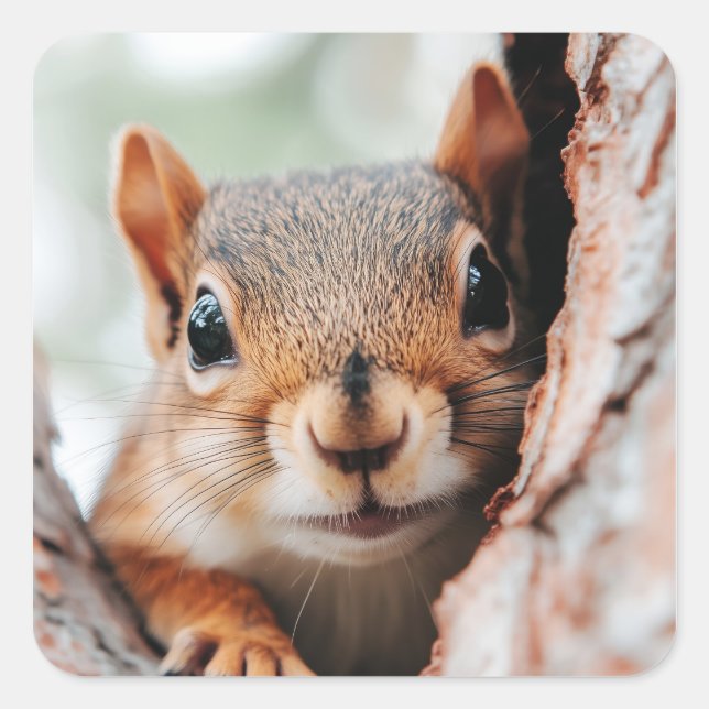 Squirrel Wild Animal Loving Portrait  Square Sticker (Front)