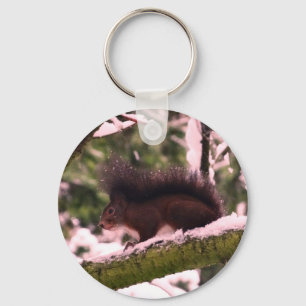 Squirrel Winter Photo Basic Button Key Ring