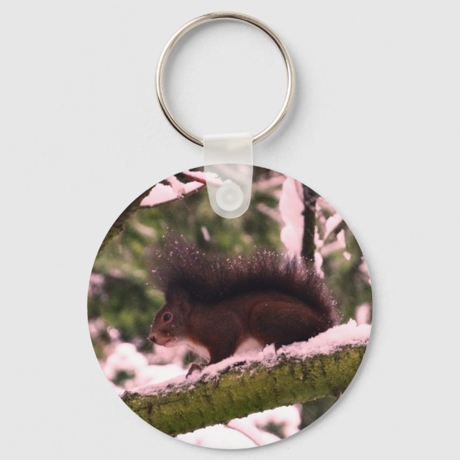 Squirrel Winter Photo  Basic Button Key Ring (Front)