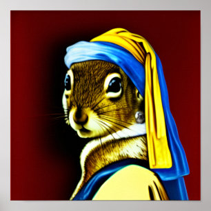 Squirrel With A Pearl Earring Dutch Baroque Art Poster