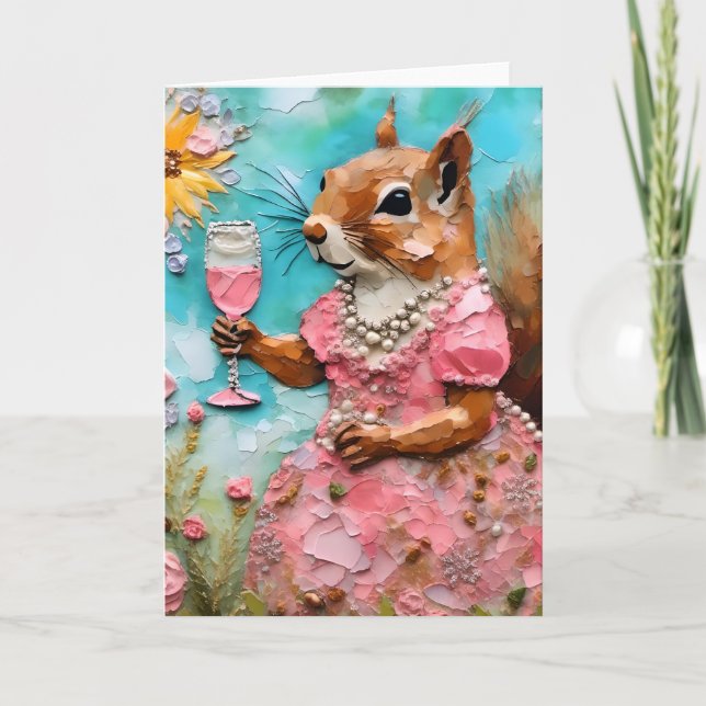 Squirrel with a Pink Dress and a Drink Card (Front)