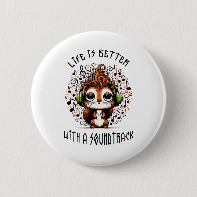 Squirrel with a Soundtrack 6 Cm Round Badge (Front)