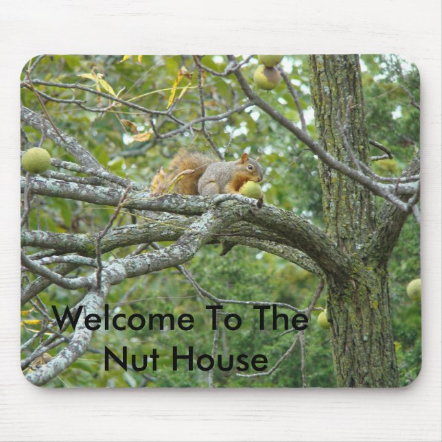 Squirrel With A Walnut, Welcome To The Nut House Mouse Pad (Front)