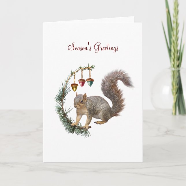 Squirrel with Acorn Swag Holiday Card (Front)