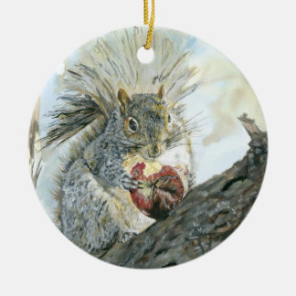 Squirrel with apple double ornament