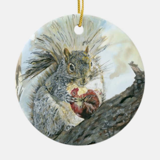 Squirrel with apple double ornament (Front)
