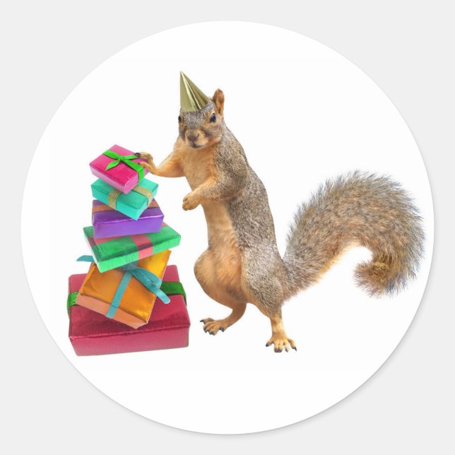 Squirrel with Birthday Presents Sticker (Front)