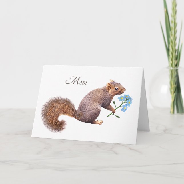 Squirrel with Blue Flowers Mother's Day Card (Front)