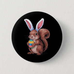 Squirrel With Bunny Ears Funny Easter Kids Boys Gi 6 Cm Round Badge