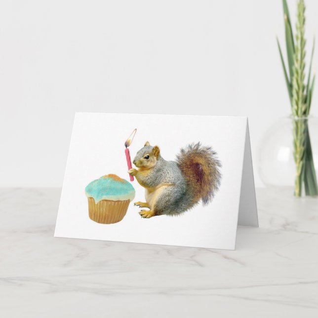 Squirrel with Candle Happy Birthday Card (Front)