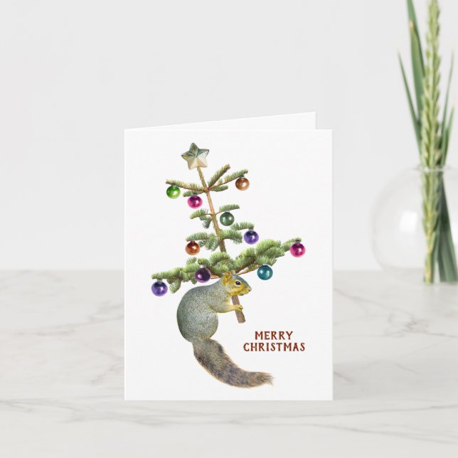 Squirrel with Christmas Tree Card (Front)