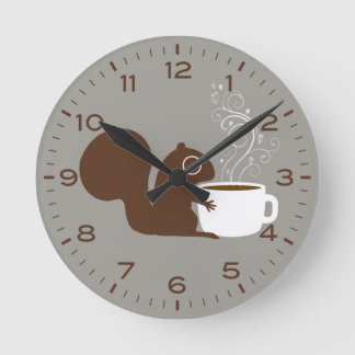 Squirrel with Coffee Cute Woodland Animal Round Clock