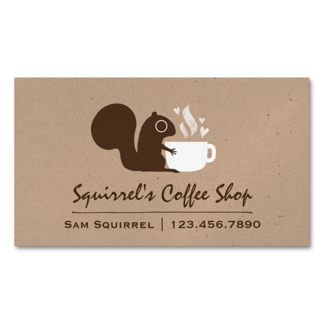 Squirrel with Coffee Magnetic Business Card (Front)