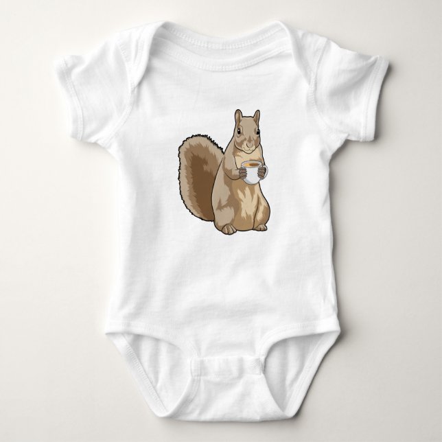 Squirrel with Cup of Coffee Baby Bodysuit (Front)