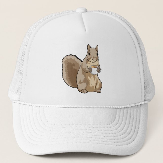 Squirrel with Cup of Coffee Trucker Hat (Front)