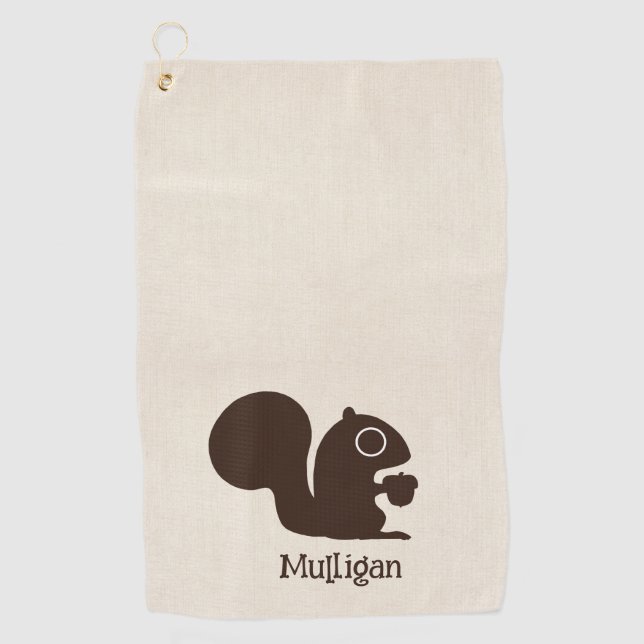 Squirrel with Custom Name Cute Woodland Critter Golf Towel (Front)
