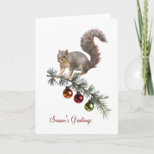 Squirrel with Decorated Swag Holiday Card
