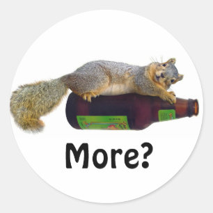 Squirrel with Empty Beer Bottle Classic Round Sticker