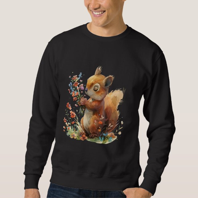 squirrel with flowers cute chipmunk squirrels anim sweatshirt (Front)