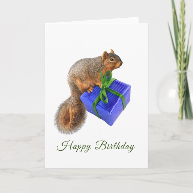 Squirrel with Gift Birthday Card (Front)