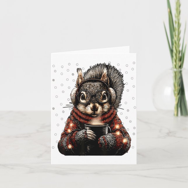 Squirrel With Gles Christmas Lights Funny Coffee W Card (Front)