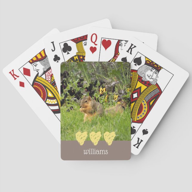 Squirrel with Hearts Personalised Playing Cards (Back)