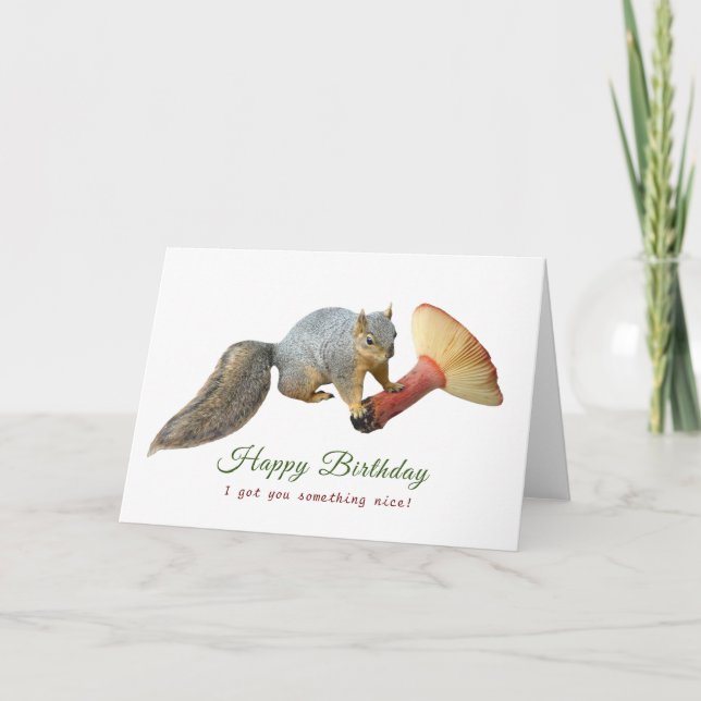 Squirrel with Mushroom Birthday Card (Front)