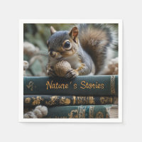 Squirrel with Nut on Antique Books, Nature's Story