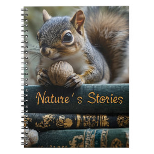 Squirrel with Nut on Antique Books, Nature's Story Notebook