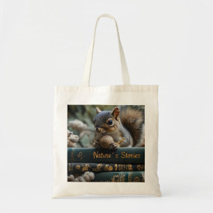 Squirrel with Nut on Antique Books, Nature's Story Tote Bag
