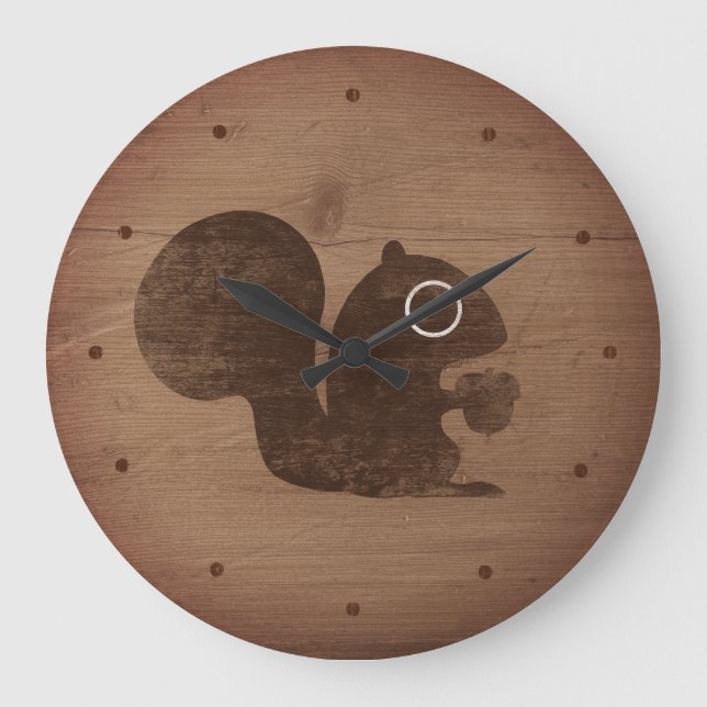 Squirrel with Nut Rustic Style Large Clock (Front)