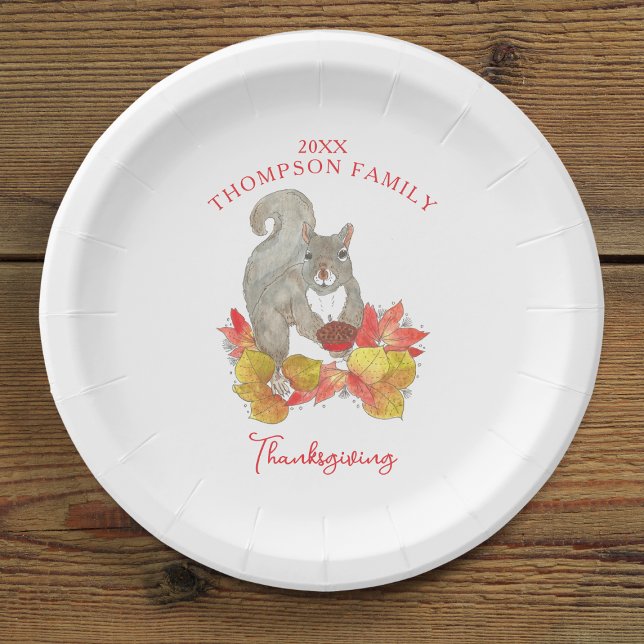 Squirrel with Pecan Pie Thanksgiving Dessert Paper Plate (Squirrel with Pecan Pie Thanksgiving Paper Plate)