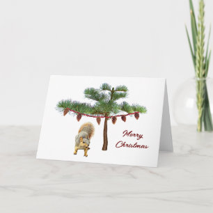 Squirrel with Pinecone Tree Christmas Card