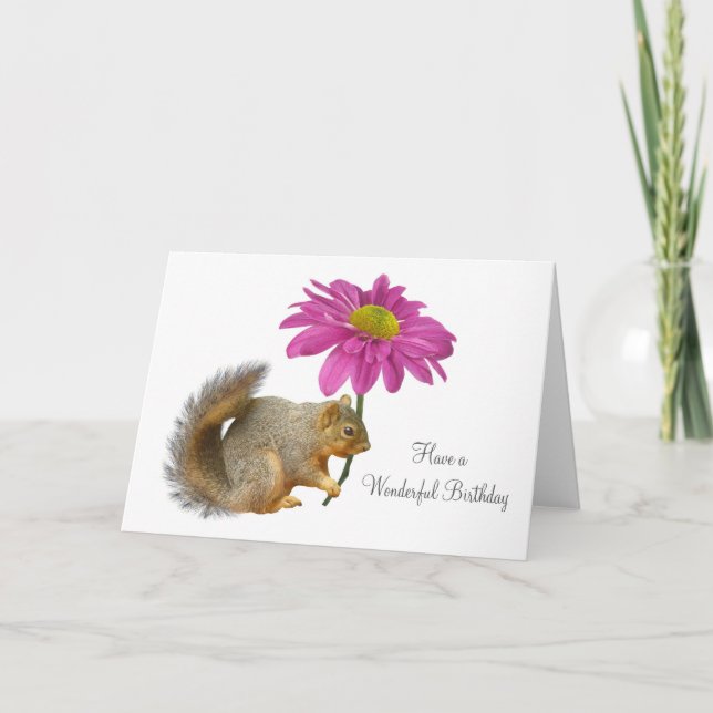 Squirrel with Pink Flower Card (Front)