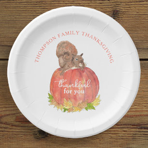 Squirrel with Pumpkin Thanksgiving Dessert Paper Plate