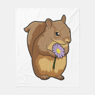 Squirrel with purple Flower Fleece Blanket