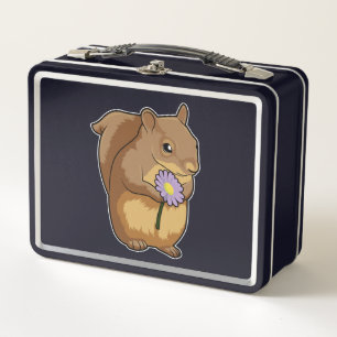 Squirrel with purple Flower Metal Lunch Box