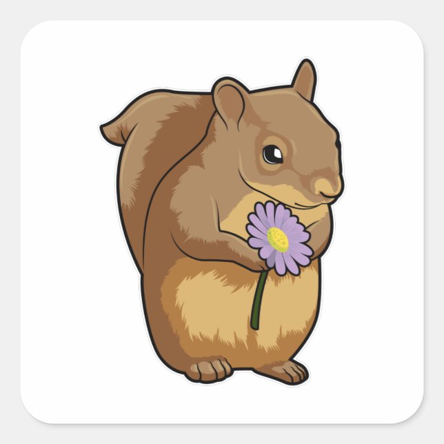 Squirrel with purple Flower Square Sticker (Front)