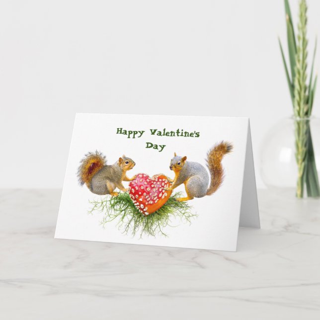 Squirrel with Red Mushroom Heart Card (Front)