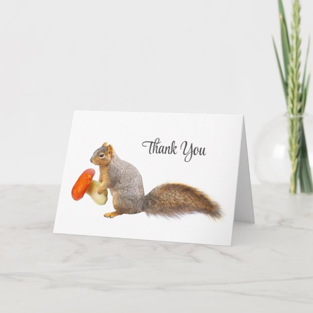 Squirrel with Red Mushroom Thank You Card (Front)