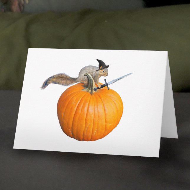 Squirrel with Sword on Halloween Pumpkin Card (Creator Uploaded)