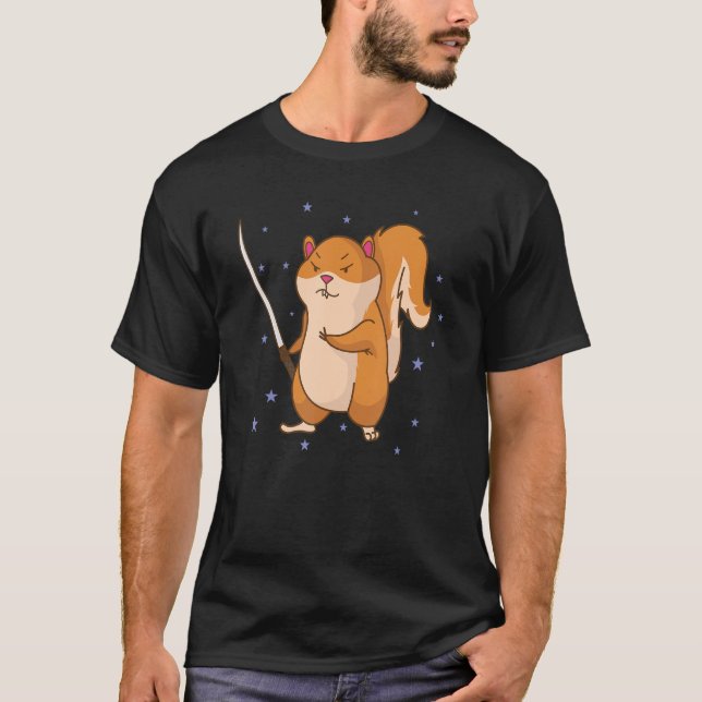 Squirrel with Sword Tree Rodent T-Shirt (Front)