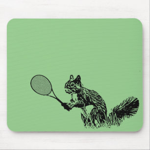 Squirrel With Tennis Racquet on Green Background Mouse Pad