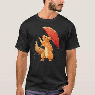 Squirrel with Umbrella in the Rain  Men Women Chil T-Shirt