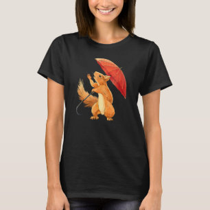 Squirrel with Umbrella in the Rain  Men Women Chil T-Shirt