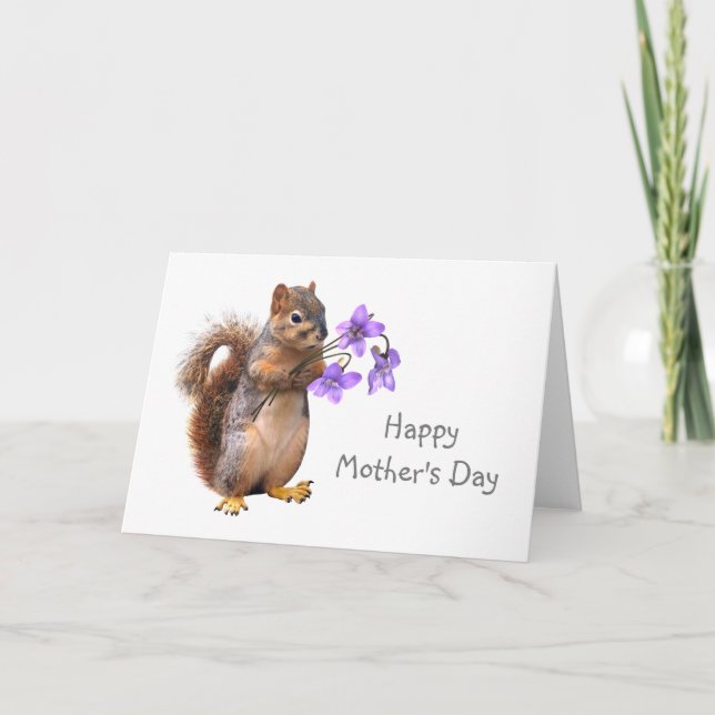 Squirrel with Violets Mother's Day Card (Front)