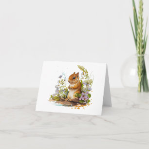 Squirrel with White and Purple Flowers BLANK Card