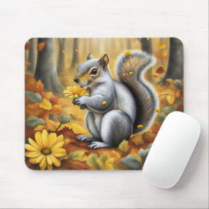 Squirrel With Yellow Daisy Mouse Pad